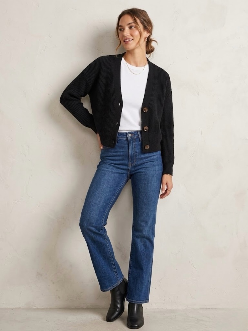 Black V-Neck Button Front Women's Cardigan